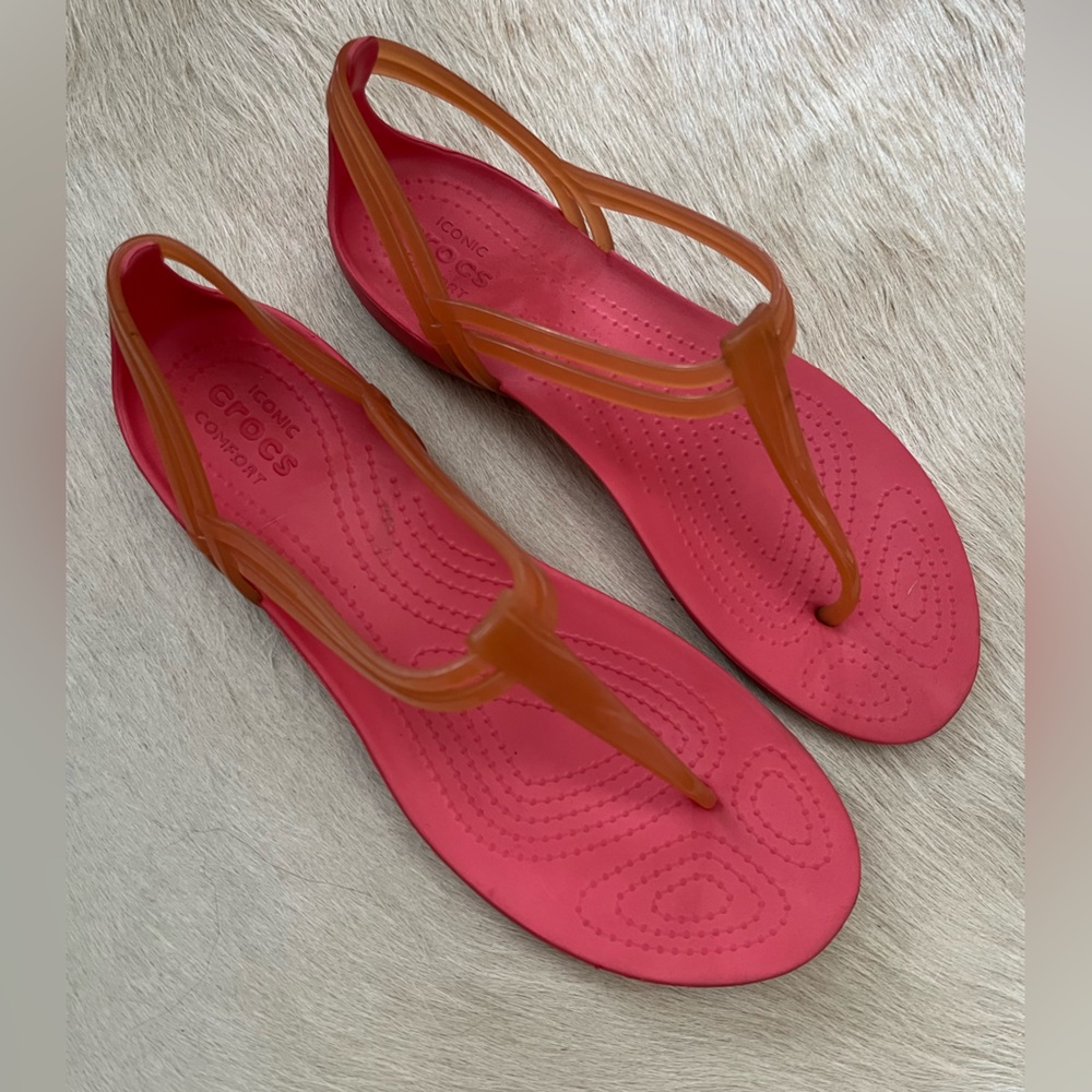 Cute t strap crocs size 7 pink